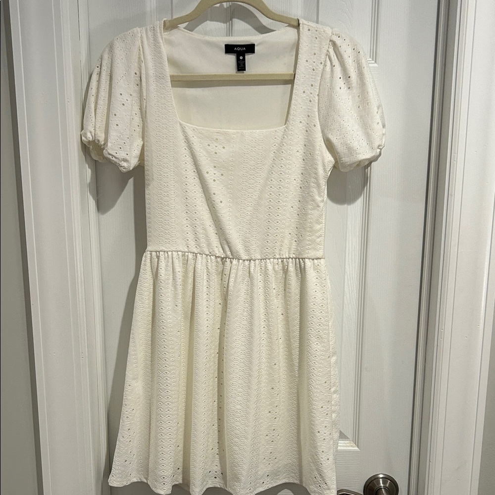 Aqua Cream Eyelet Mini Dress
